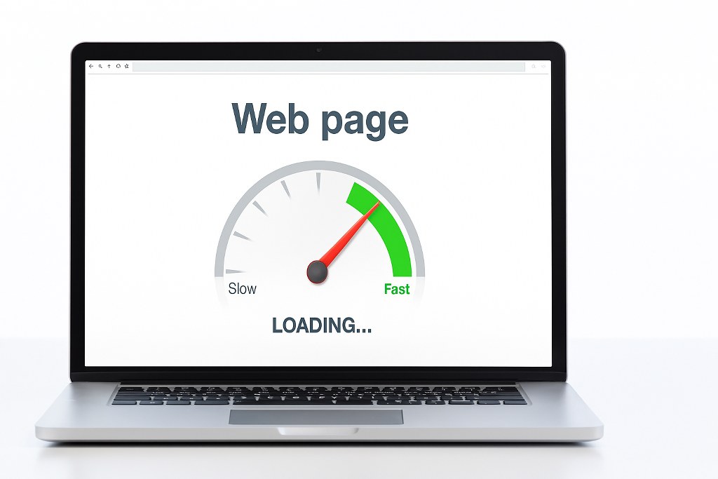 A speedometer showing a fast website.