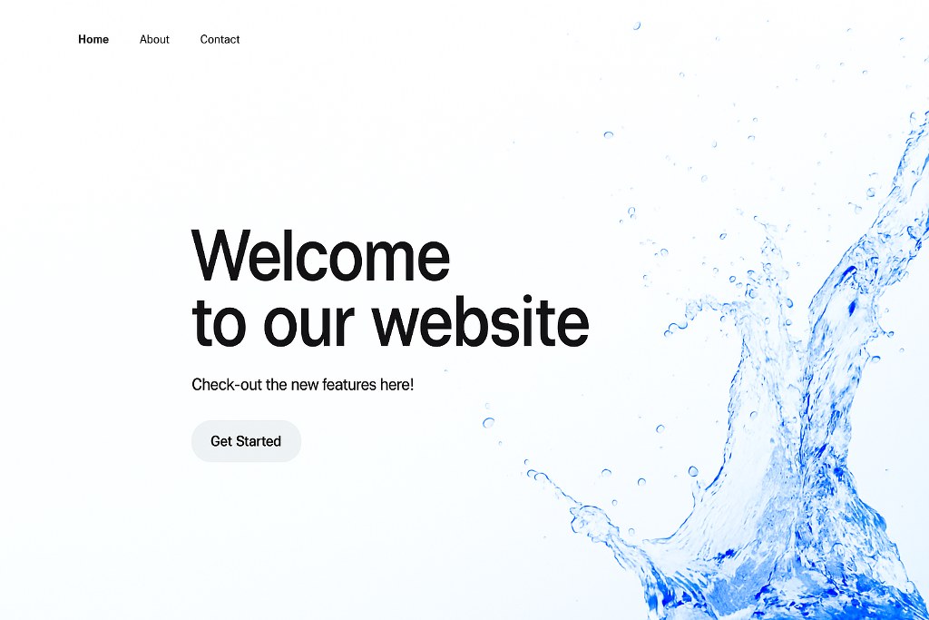 A splash page welcoming users to the website before the main screen.