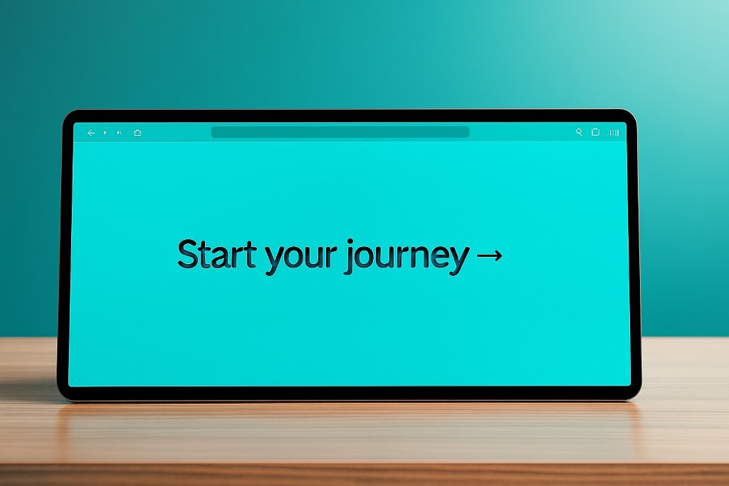 A tablet with a call to action on a website.