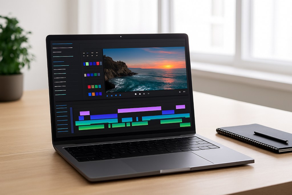 A video editor on a laptop.