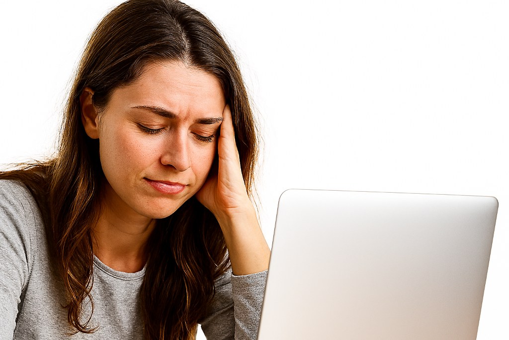A woman having a bad experience while browsing the web on her laptop.