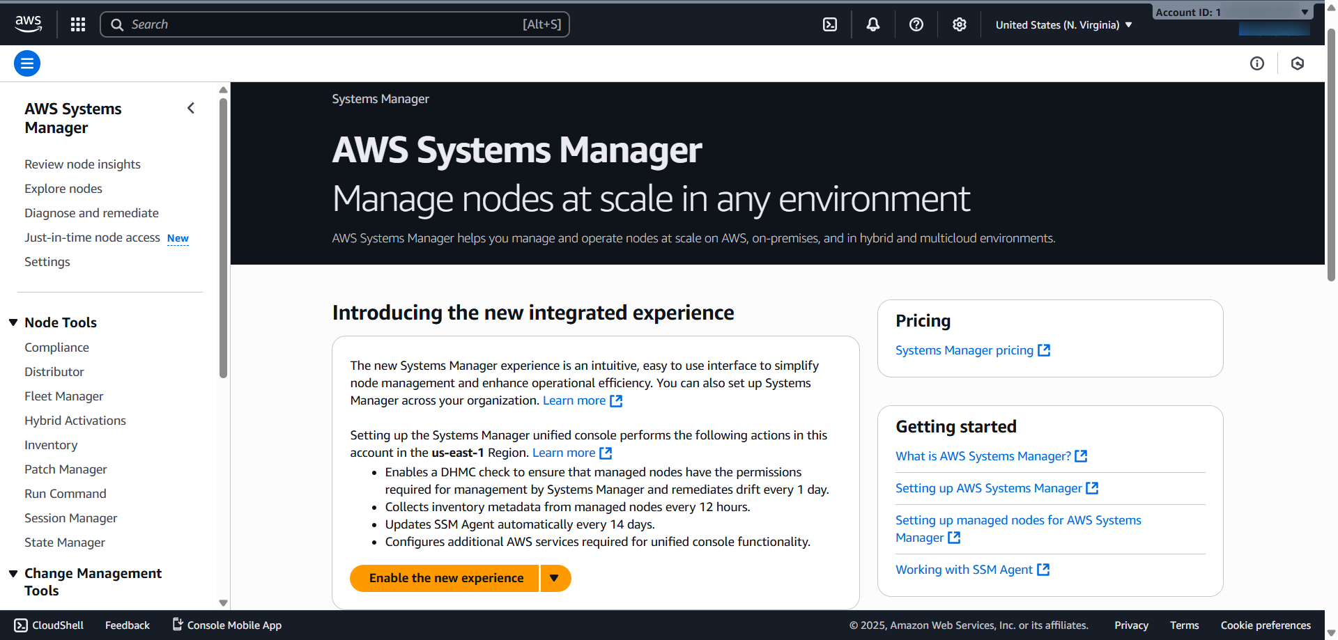 screenshot of AWS System Manager page