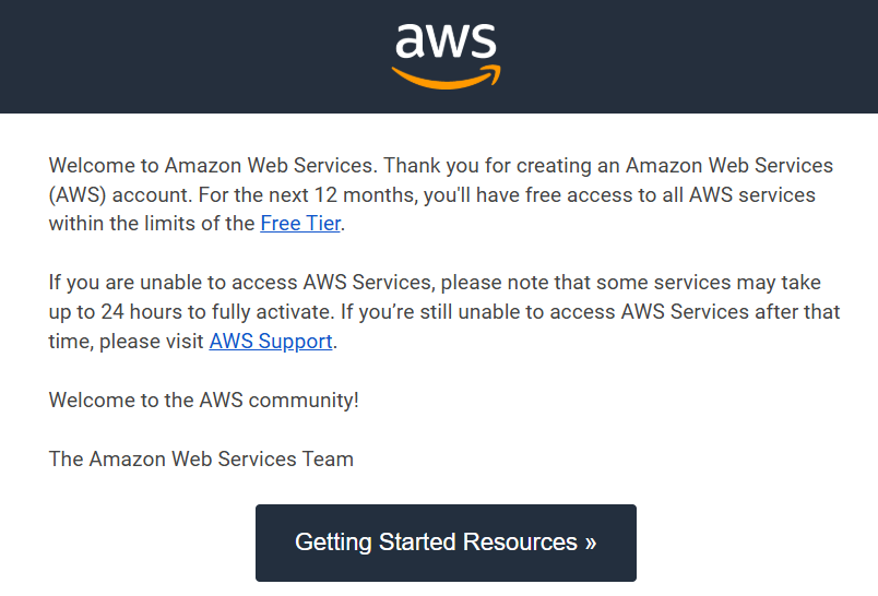 screenshot van AWS welkomstvenster