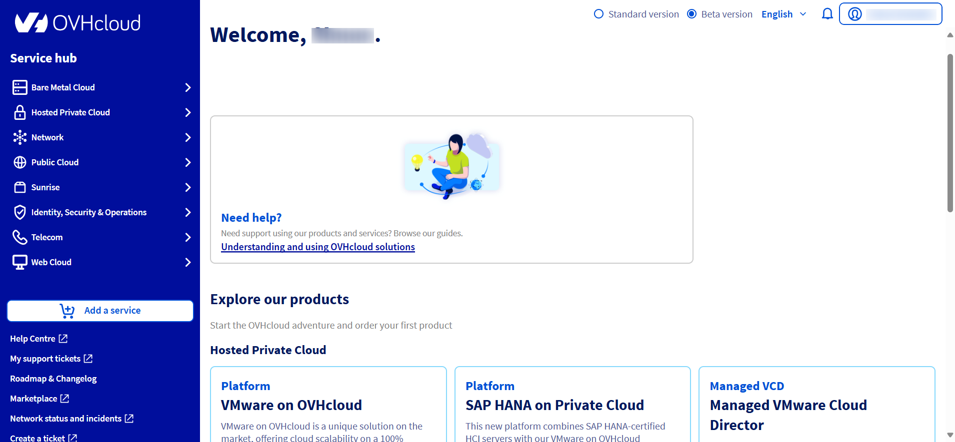 screenshot van OVHcloud dashboard