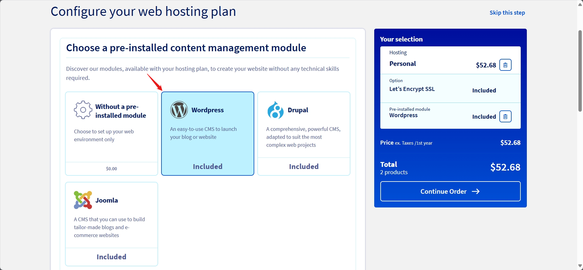 screenshot of OVHcloud hosting plans configurations