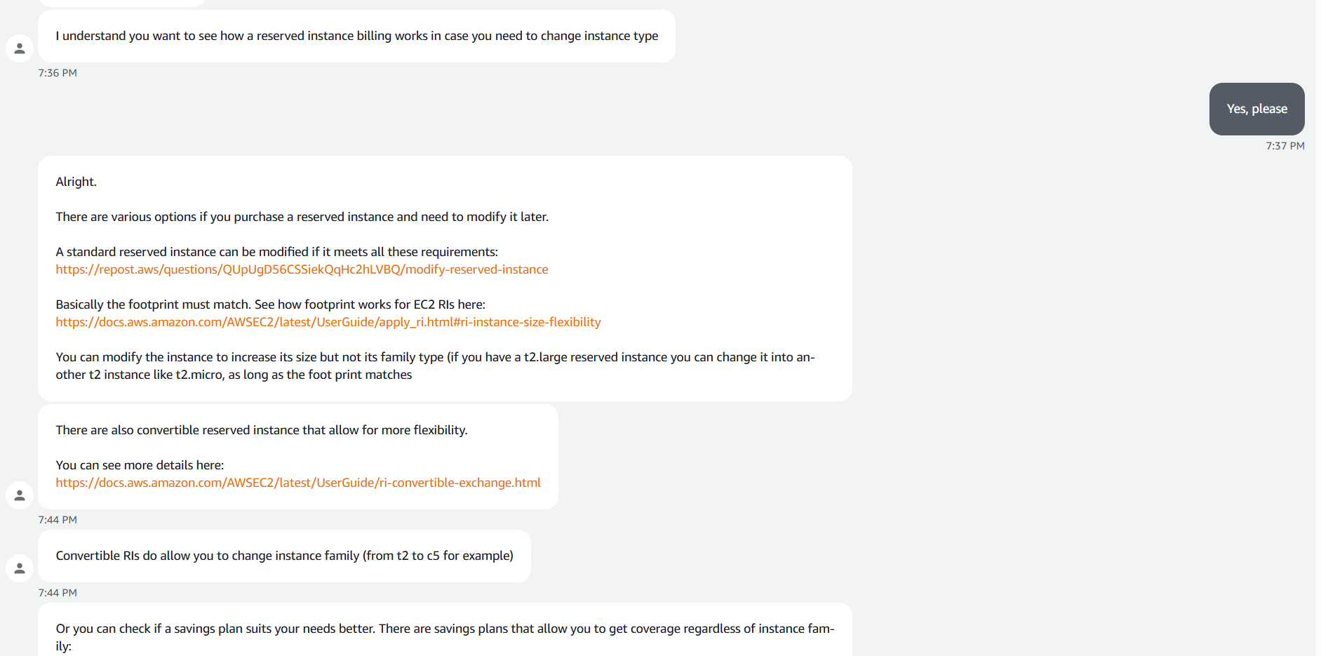screenshot van AWS support­gesprek