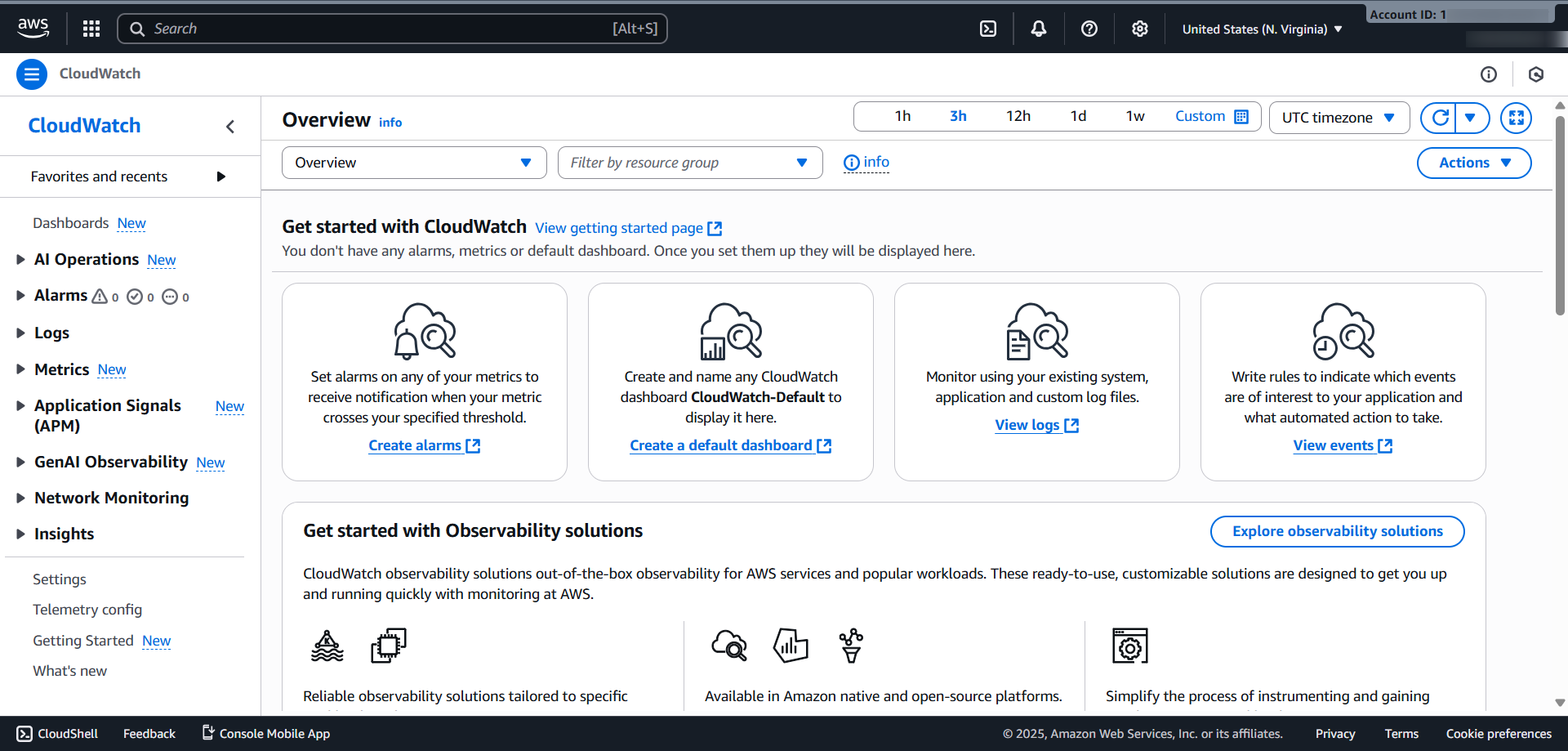 screenshot of AWS CloudWatch page