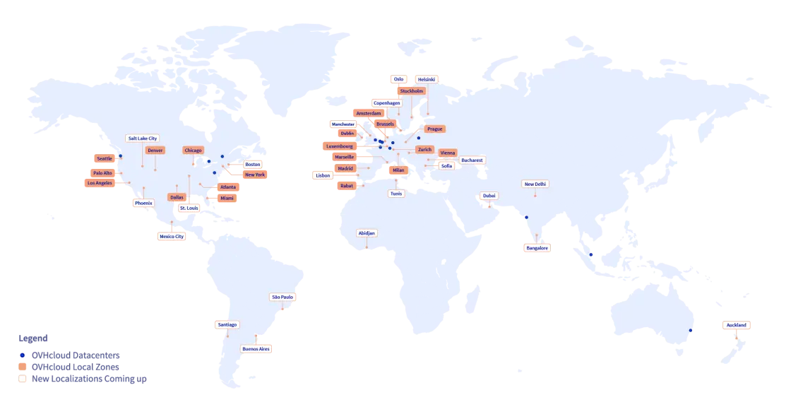 screenshot of OVH server locations on map