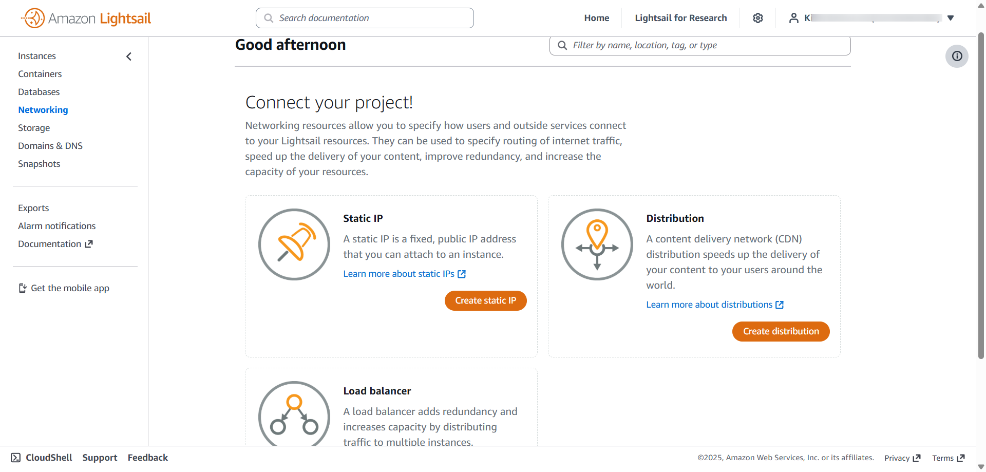 screenshot van AWS’ ‘Networking’ tab