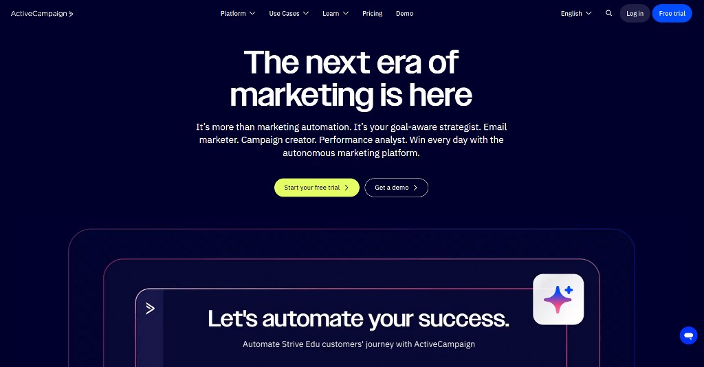 Active Campaign's website homepage.