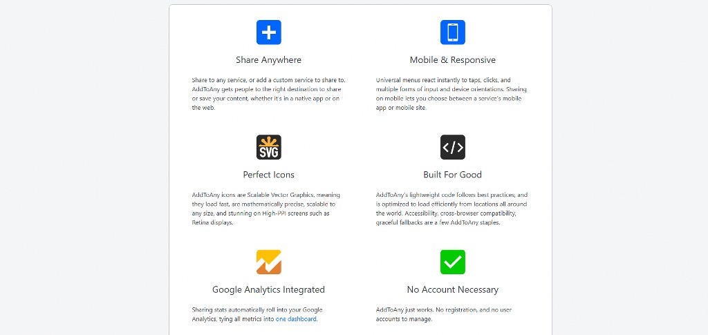AddToAny's features.
