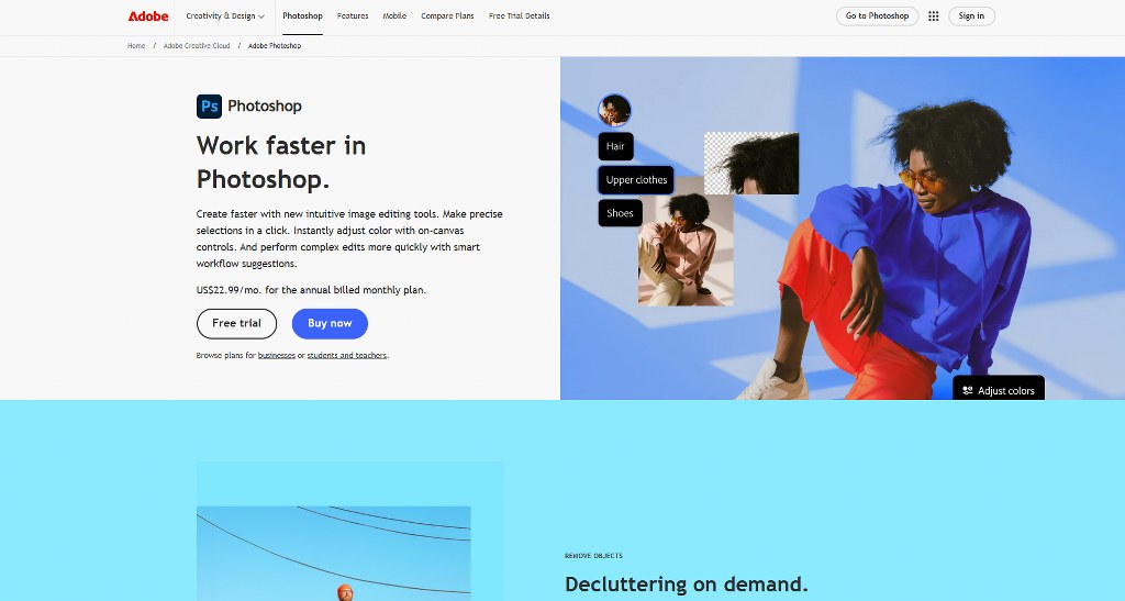 Adobe Photoshop's website homepage.
