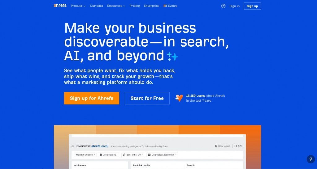 Ahrefs homepage.