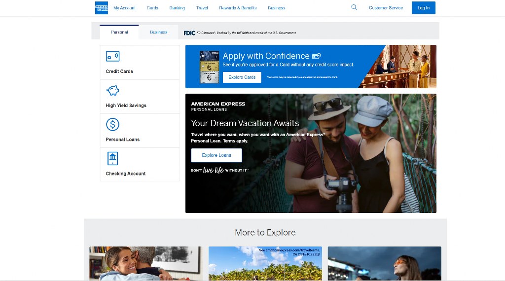 American Express website homepage.