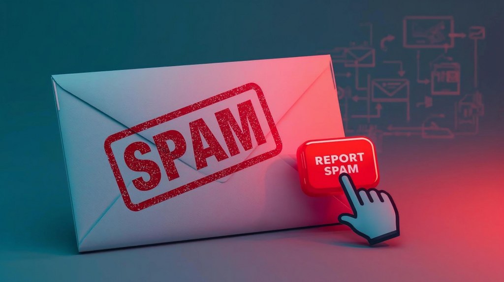 An email envelope marked with a bold red “SPAM” stamp or warning sign.