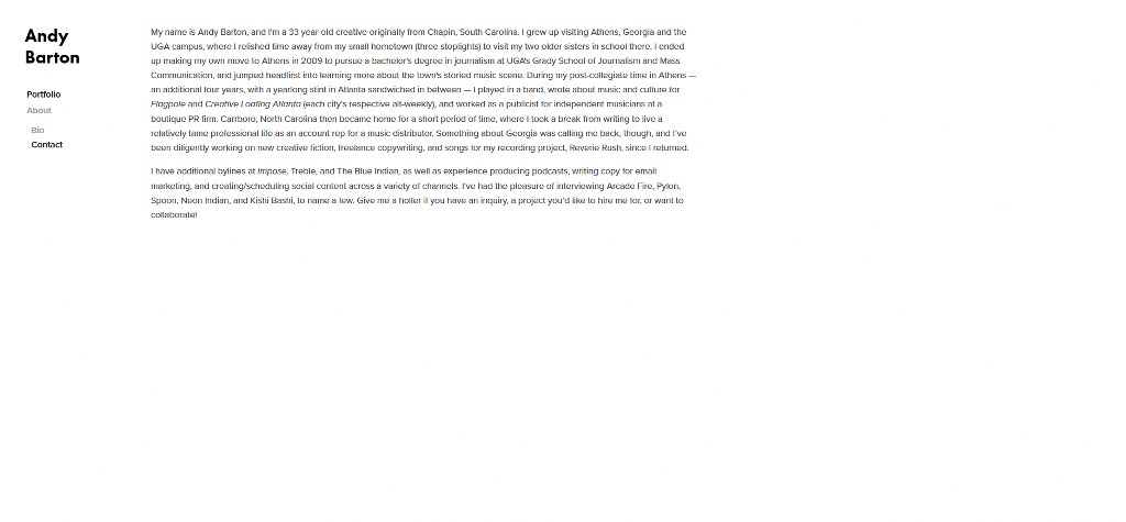 Andy Barton's website homepage.