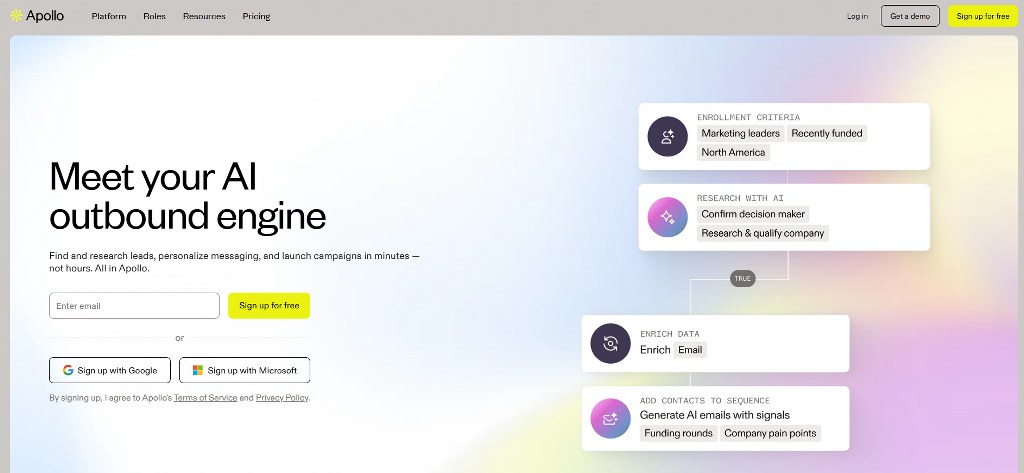 Apollo.io homepage.