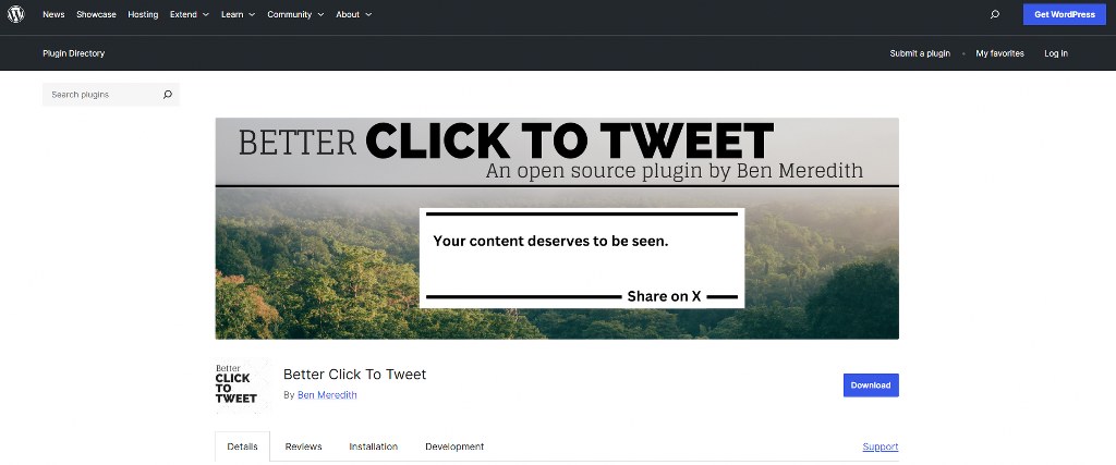 Better Click to Tweet homepage.