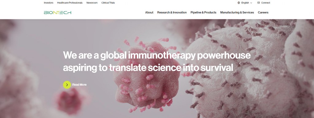BioNTech's website homepage.