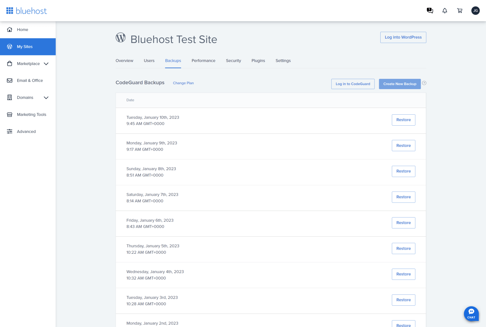 screenshot of Bluehost