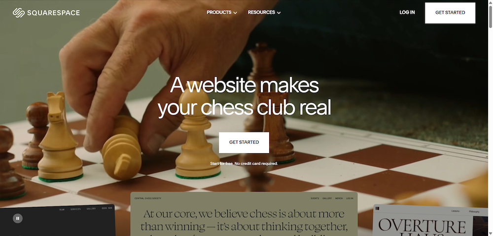 screenshot of Squrespace website