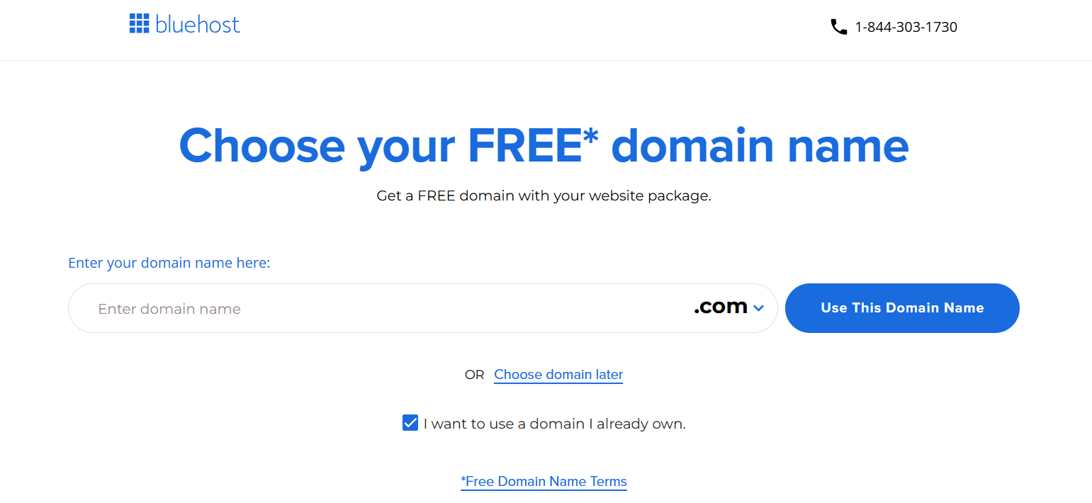 screenshot of Bluehost Domain menu