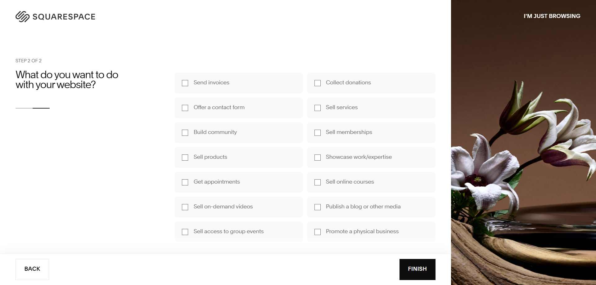 screenshot of Squrespace website types