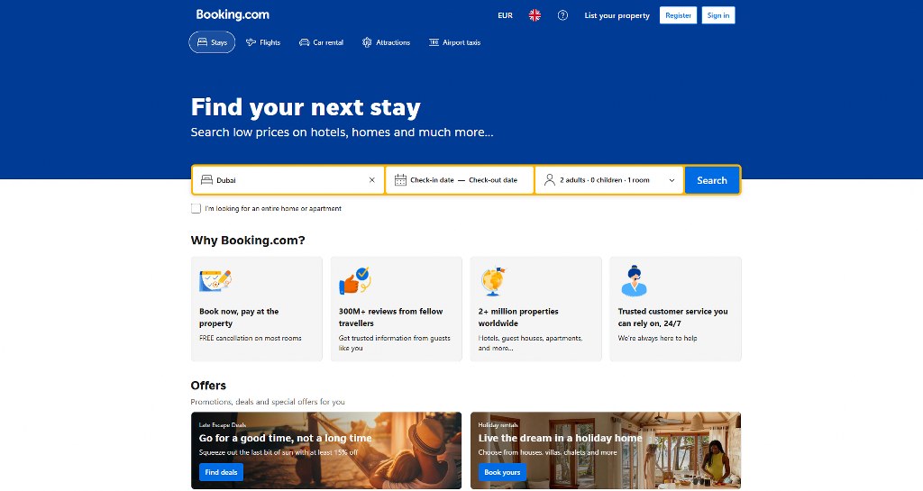 Booking.com's website homepage.