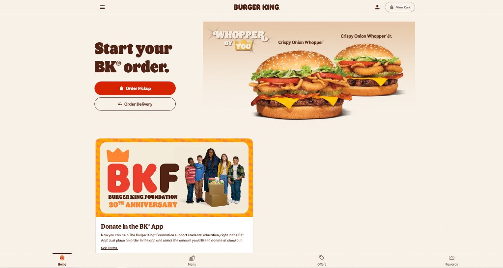 Burger King's website homepage.