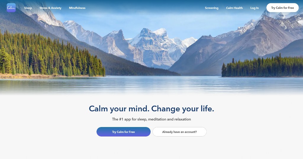 Calm's website homepage.
