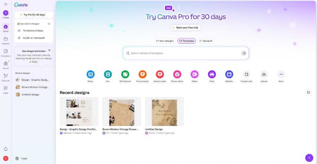Canva's homepage.