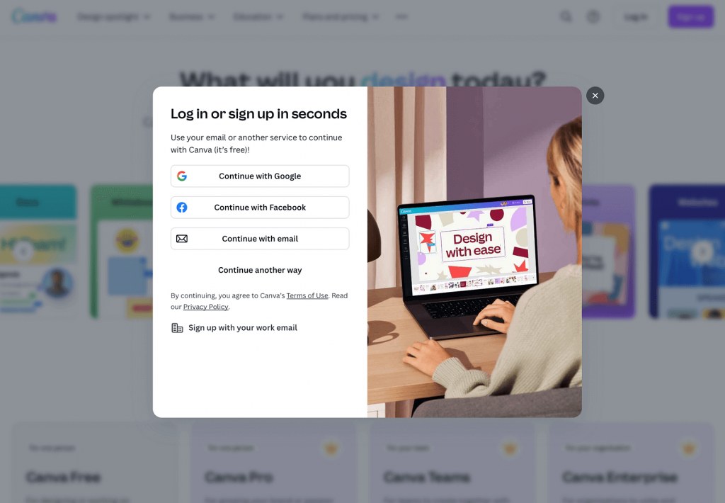 Canva's sign up page.