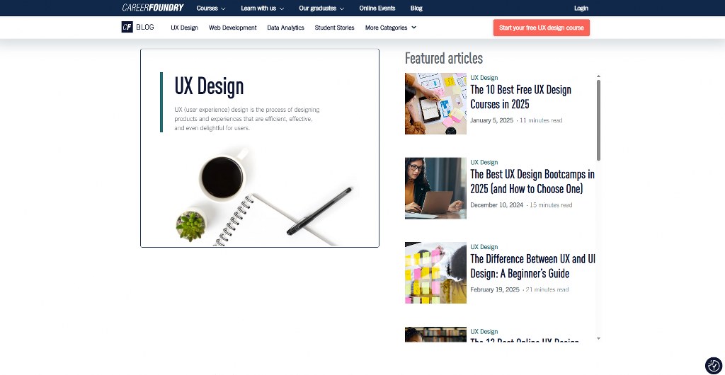 CareerFoundry blogs page.
