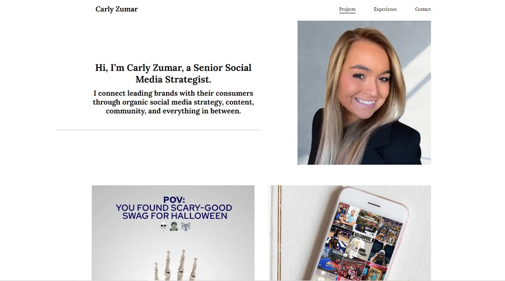 Carly Zumar's website homepage.
