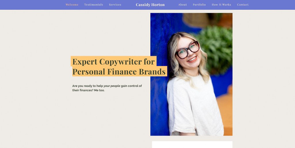 Cassidy Horton's website homepage.