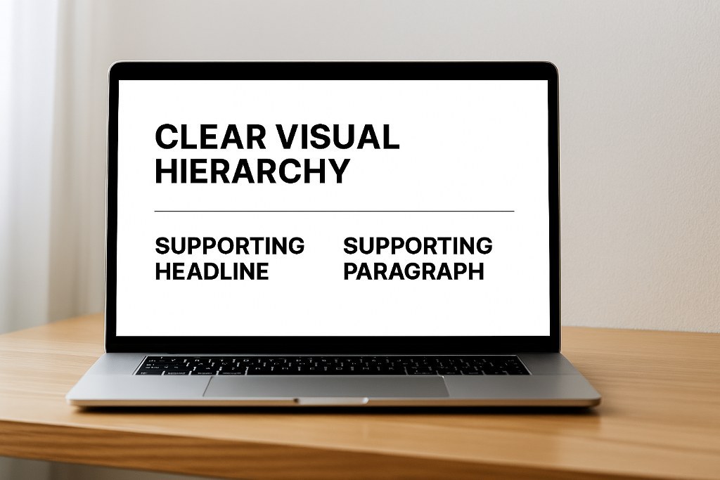 Clear visual hierarchy illustration on a laptop.