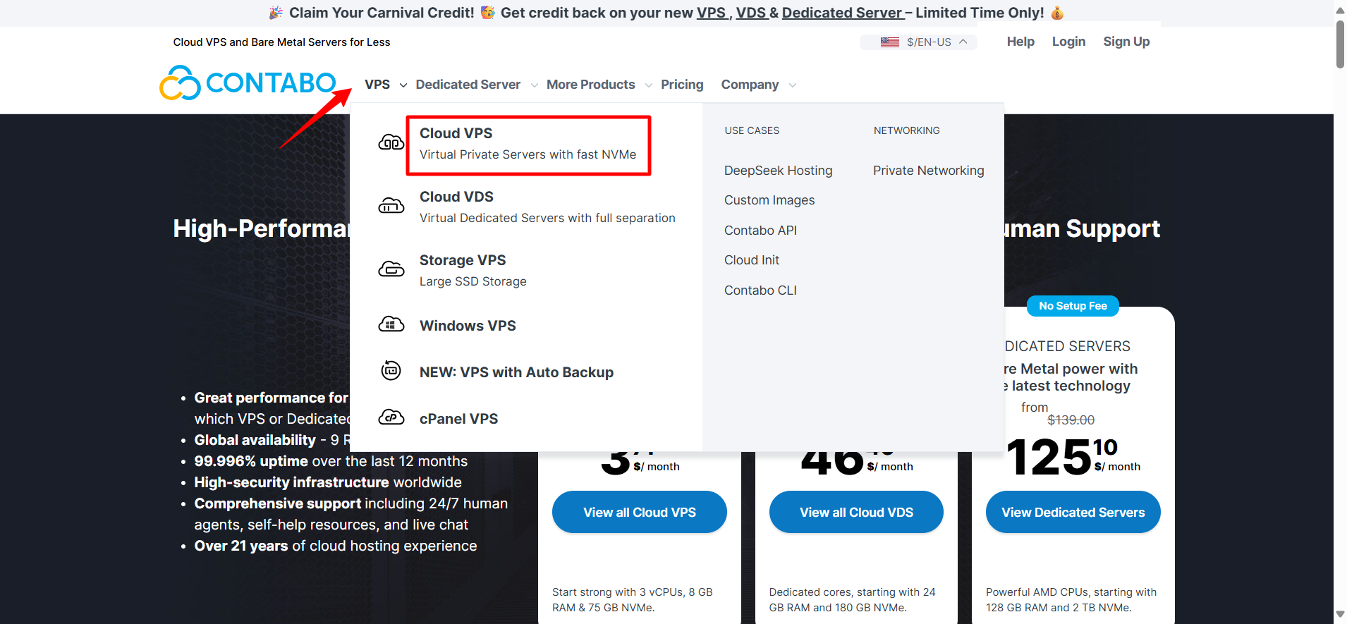 Cloud VPS button