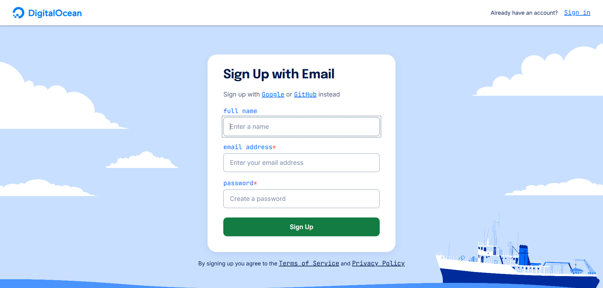 Signup via email form