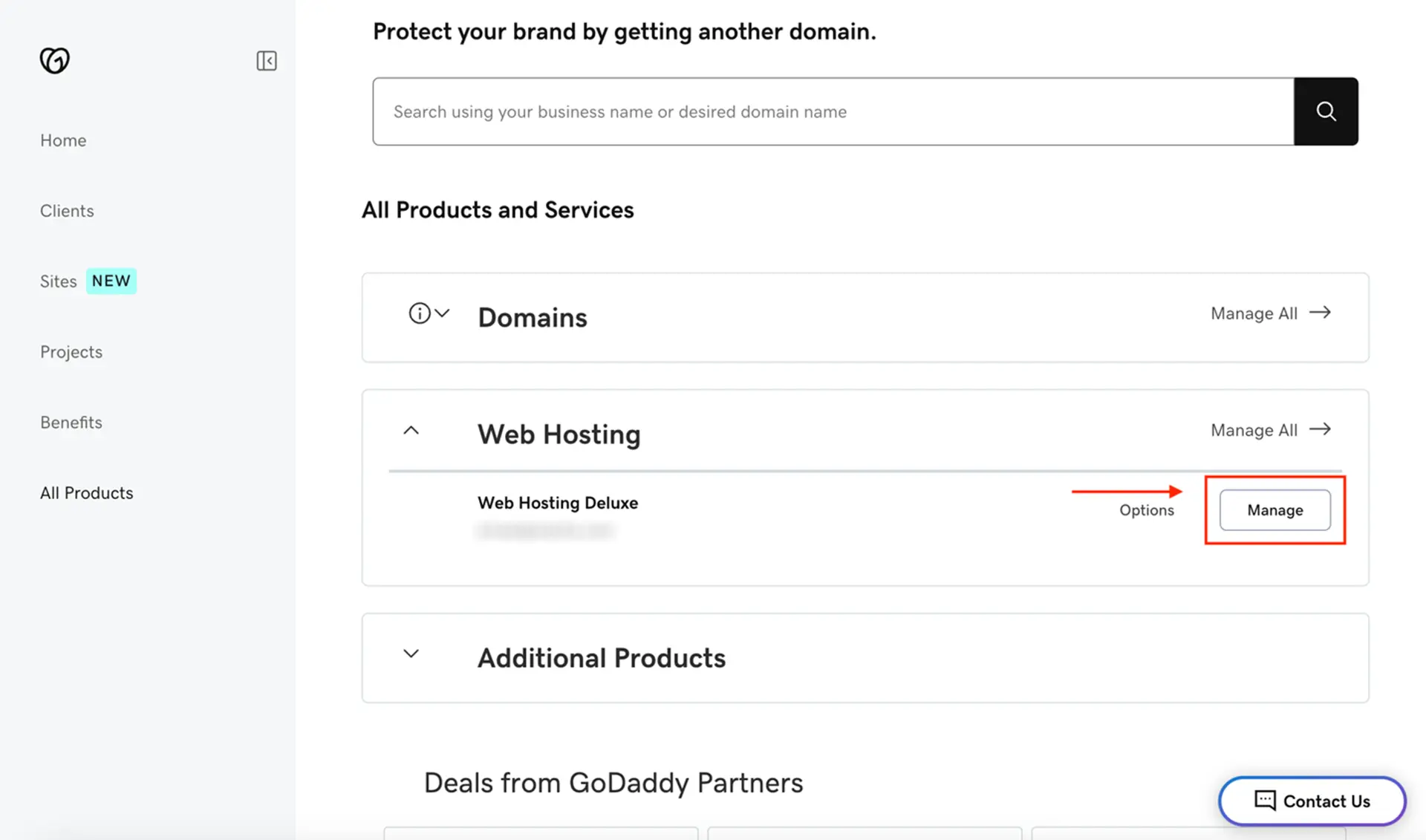 screenshot of the Godaddy 