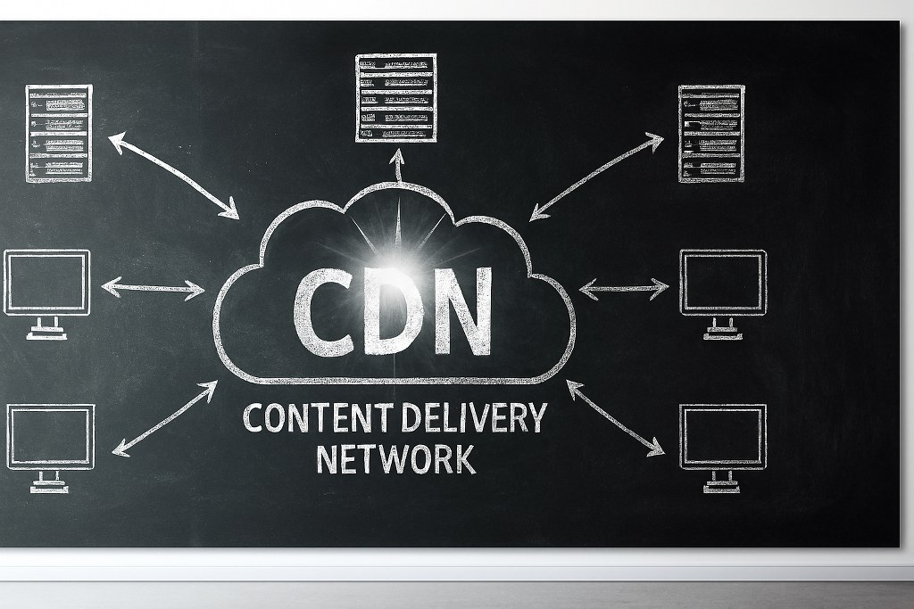 Content Delivery Network concept on a blackboard.