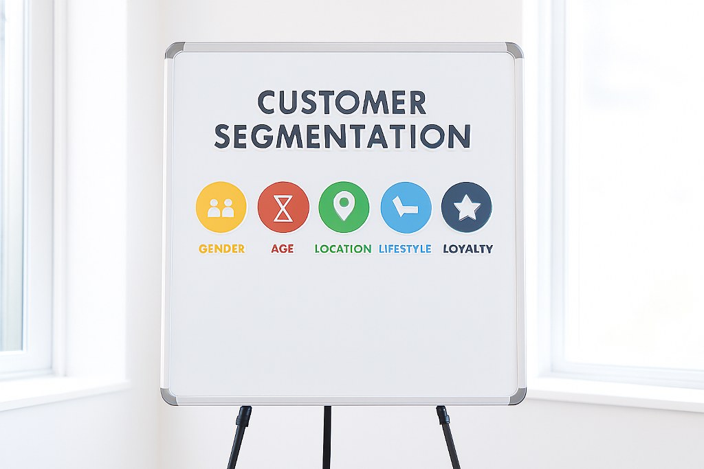 Customer segmentation concept on a whiteboard.