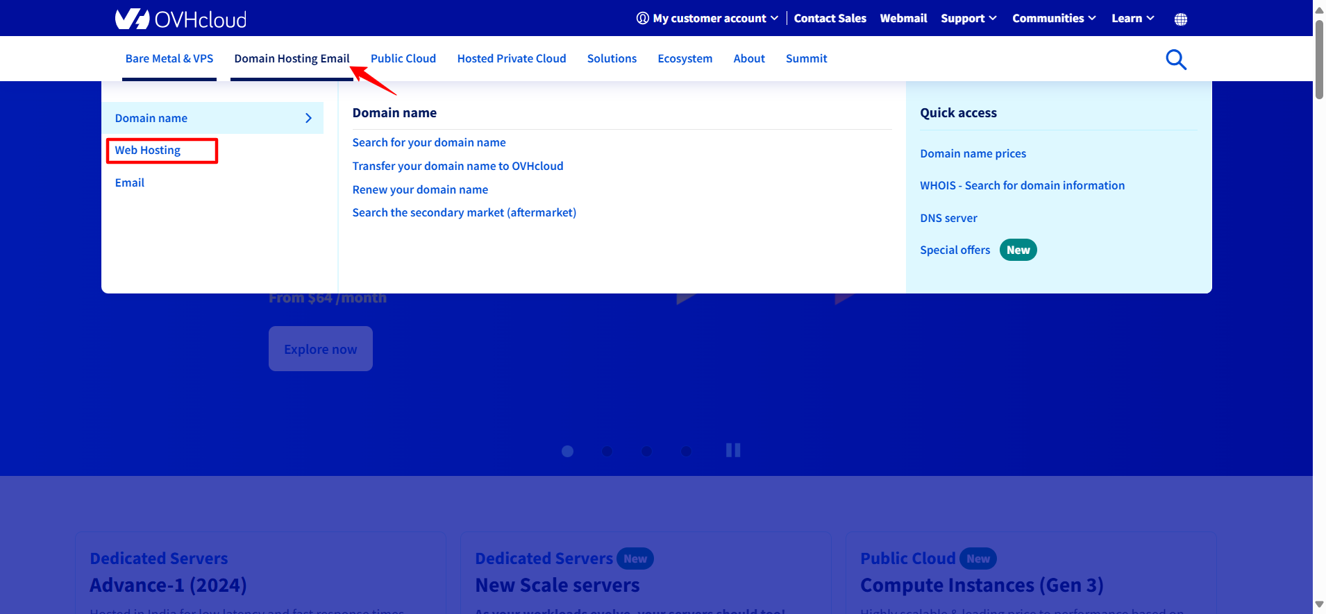 screenshot of OVHcloud 
