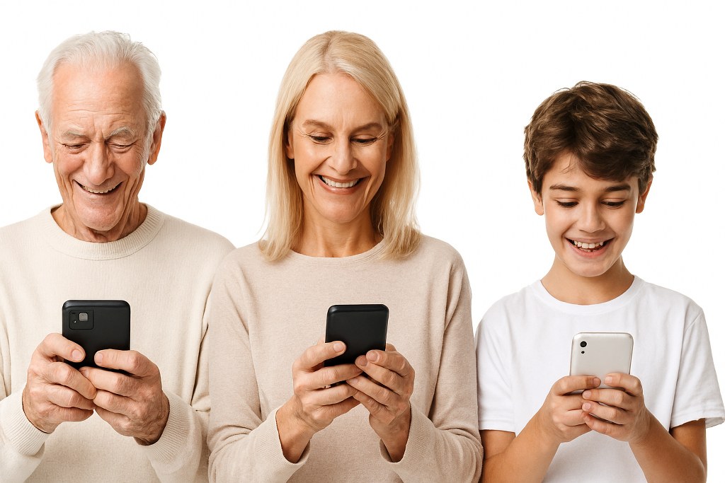 Different user age groups using phones.