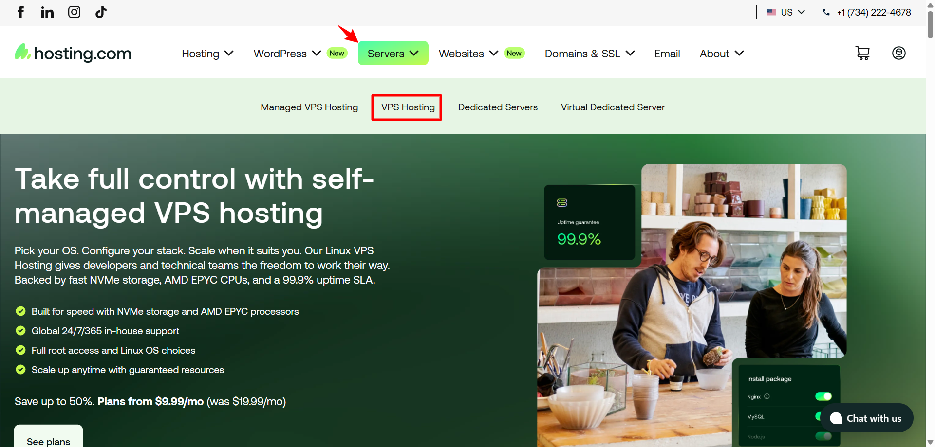 screenshot of Hosting.com 