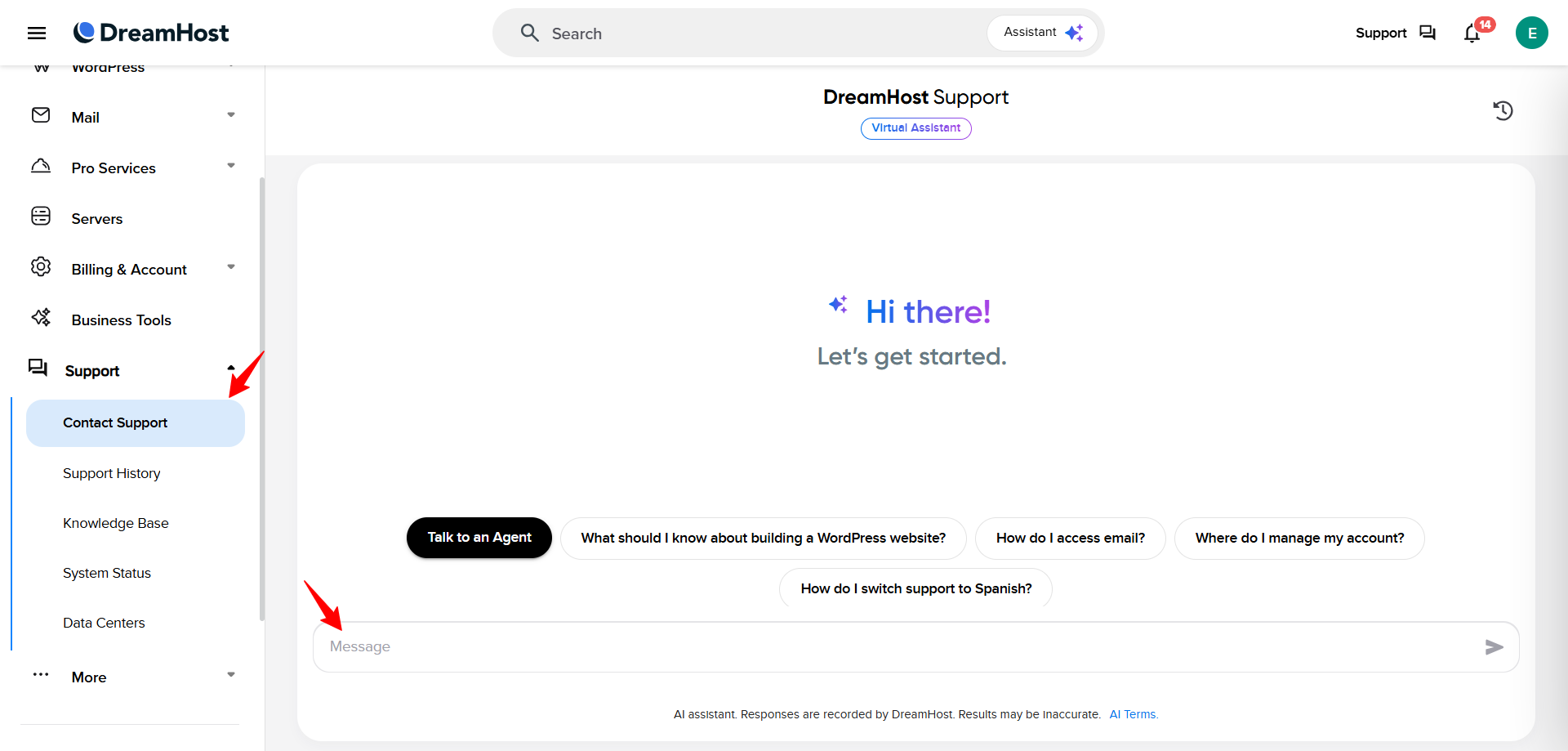 screenshot of DreamHost 