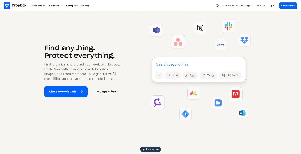 Dropbox's website homepage.