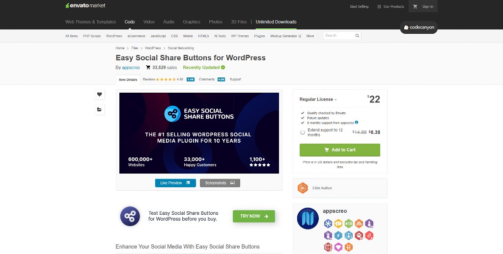 Easy Social Share's webpage.