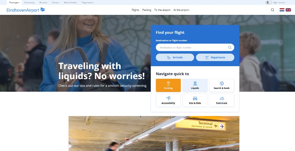 Eindhoven Airport's homepage.