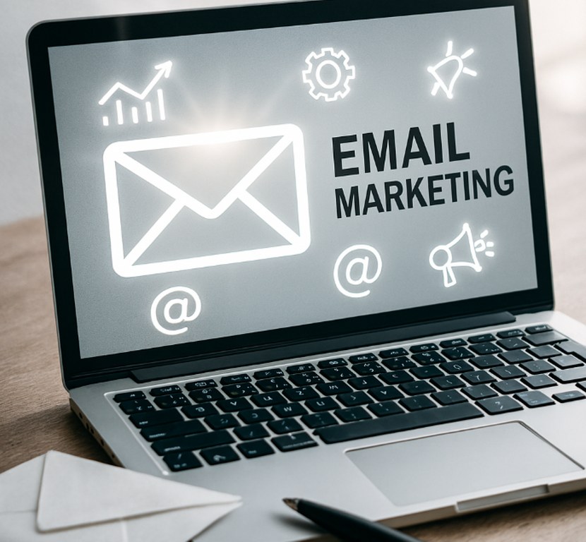 Email marketing on a laptop.
