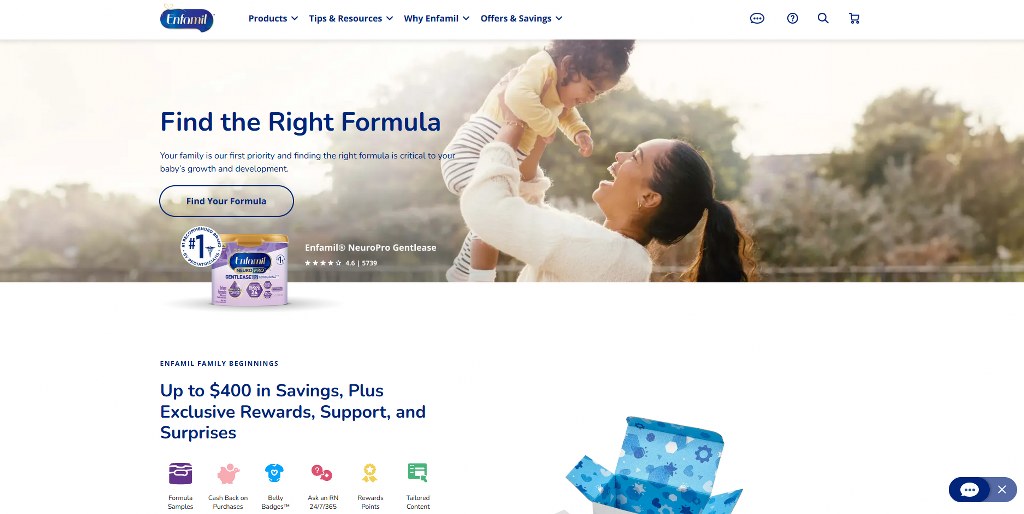 Enfamil's website homepage.